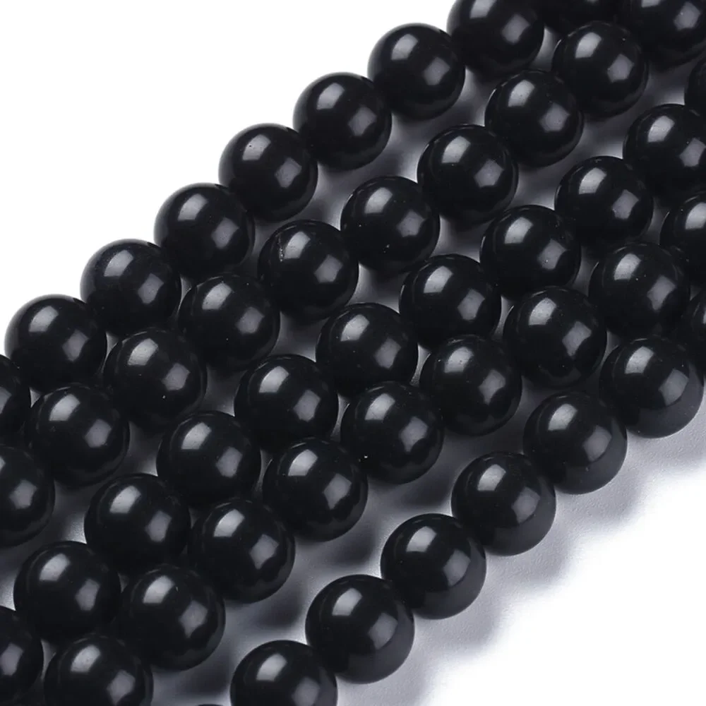 8MM Black Stone Beads-ONE Gemstone Bead Strand-Jewelry Making Supply‎ Crafts NWT
